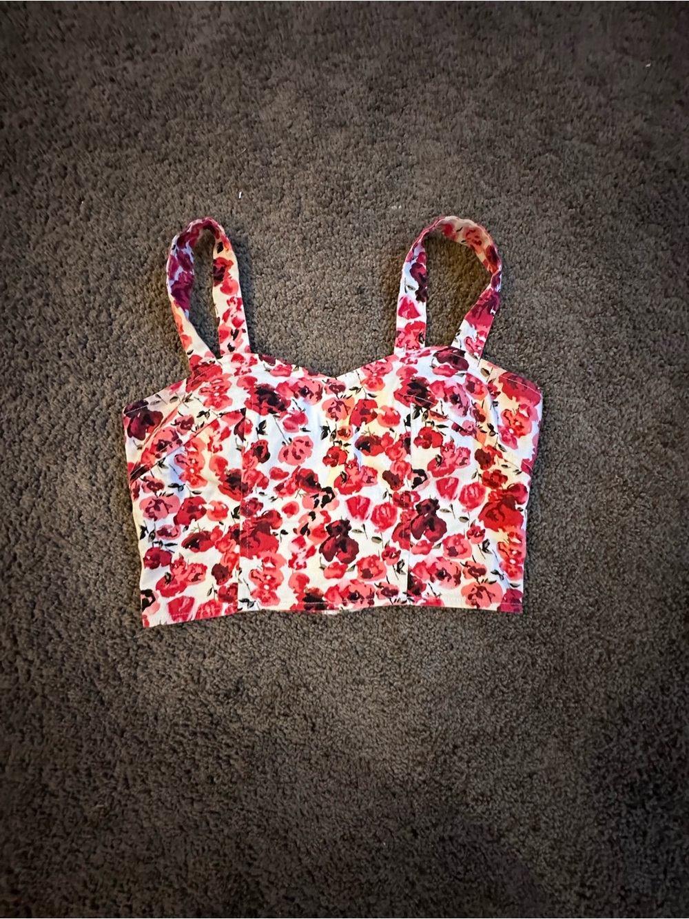 Y2K Charlotte Russe Red Floral Corset Style Zipper Back Crop Top- S